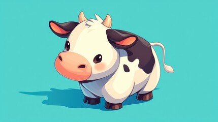 Naklejka premium Check out this adorable happy cow cartoon 2d icon illustration Embodying an animal nature icon concept it stands as a premium 2d isolated in a charming flat cartoon style