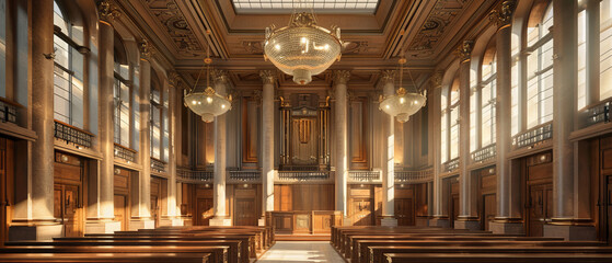Obraz premium Courtroom with high ceiling and chandeliers