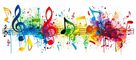 Obraz premium Vibrant musical notes on a colorful background creating a dynamic and lively visual display