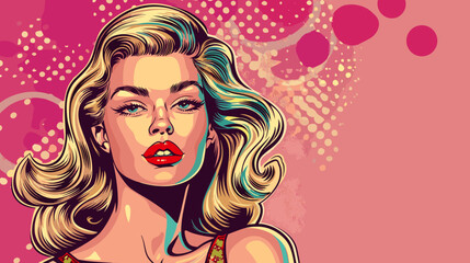 Beautiful blonde woman vector illustration in retro style pin up pop art