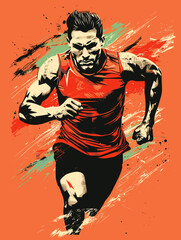 Fototapeta premium Handsome Strong Sportsman - Vector Illustration in Grunge Abstract Style