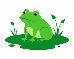 A frog is sitting on a hummock in a swamp vector illustration 