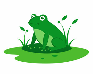 A frog is sitting on a hummock in a swamp vector illustration 