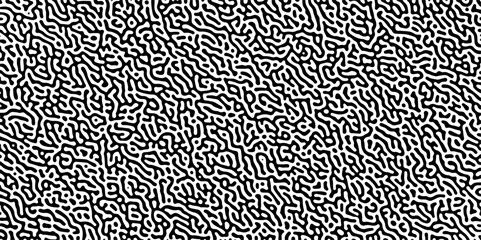 Abstract truing organic wallpaper Turing reaction diffusion monochrome seamless pattern with chaotic motion. Generative algorithm psychedelic background. Reaction-diffusion or truing pattern formation