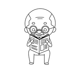 A man in glasses is reading a newspaper