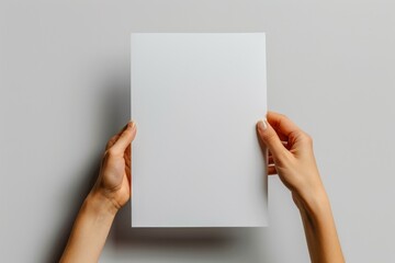 Blank paper mockup on hand created with generative AI
