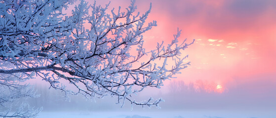 Frosty branches against a sunrise sky