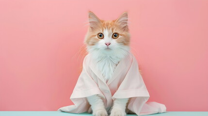 Elegant Cat Pink Blue Pastel Fashion Whimsical Portrait Adorable Fluffy