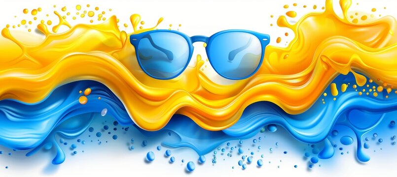 Dynamic lifestyle banner with sunglasses and colorful abstract splashes for a modern look