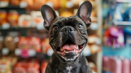 Happy French Bulldog Pet Store Shopping Dog Smiling