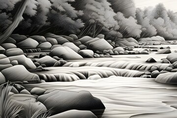 Obraz premium Beautiful scenery with a flowing river. Generative ai.