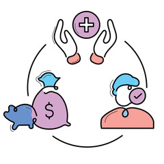 Depict medical savings with an icon representing a Health Savings Account (HSA), symbolizing tax-advantaged savings for medical expenses.