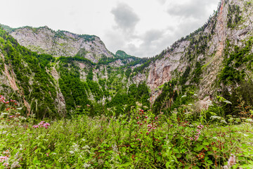 Travel destination Röthbachfall Waterfall. valley near Koenigssee the highest waterfall in Germany. is located behind the Königssee and the Obersee. Berchtesgaden, Bavaria, Germany