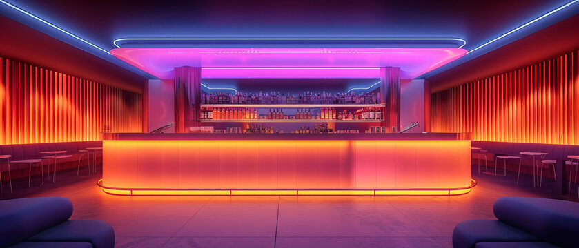 Highend cocktail bar with neon lighting and minimalistic design - Powered by Adobe