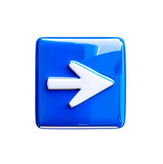 Shiny Blue Icon, Button with White Arrow - AI-Generated, Perfect for Digital Interfaces, Customizable to Point in Any Direction, on Transparent Background