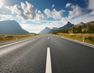 Empty Flat Wide Road A Wide Angle Shot of an Empty Road, Ideal for PPTs and Website Backgrounds