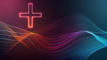 Illustration of abstract medical cross symbol with wave patterns and gradient hues.