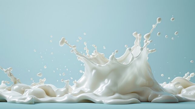 Milk splash on blue background  wide banner design for low fat, full fat, and skimmed dairy products