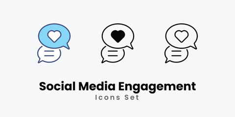 Social Media Engagement  icons vector set stock illustration.
