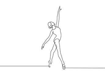 Ballerina Dance Continuous One Line Drawing. Woman Ballerina Silhouette Line Drawing. Ballet Dancing Concept for Modern Minimal Design. Female Sport One Line Illustration. Vector EPS 10