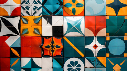 Fototapeta premium modern Spanish background featuring abstract representations of traditional Spanish tiles and patterns, blended with sleek geometric shapes and vibrant colors