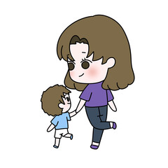 A woman is holding a child's hand
