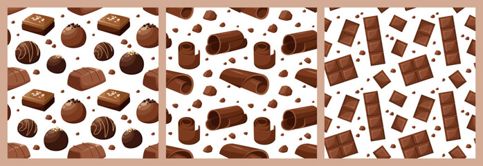 Set of seamless patterns with chocolate.