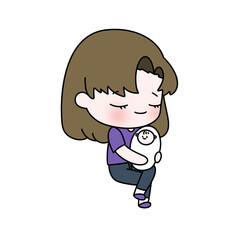 A cartoon girl is holding a baby in her arms