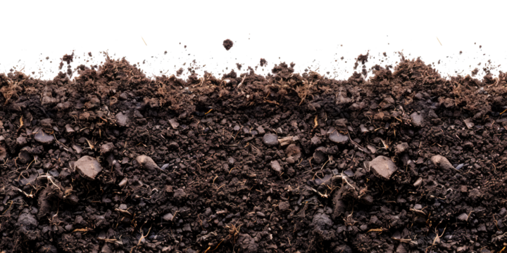 soil background texture border frame isolated on transparent white background, gardening agriculture rural soil material type closeup	