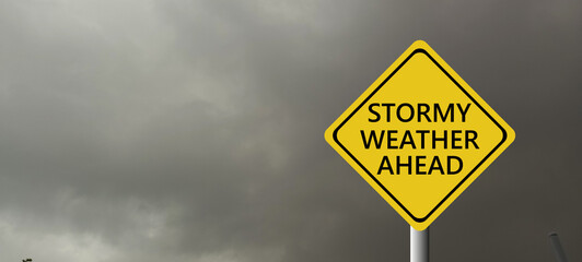 Stormy Weather Ahead SignBoard, Hurricane indication. Graphic banner of hurricane warning. Icon, sign, symbol, indication of the hurricane, vortex,