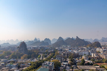 Panorama of Guilin city. Guilin, Guangxi, Lingchuan County, China.