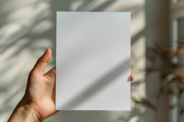 Blank paper mockup on hand created with generative AI