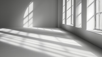 Sunlight Streaming Through Windows in Empty White Room