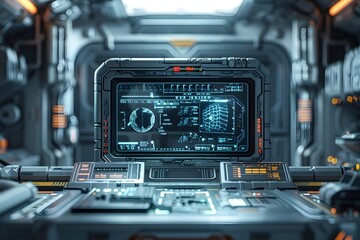 Guarded Titanium Portal with Holographic Controls to Top-Secret Space Research Complex