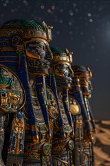 Fototapeta premium Legendary Egyptian Pantheon Embodying the Primal Allure of Mythical Deities Amidst the Desert Starry Night