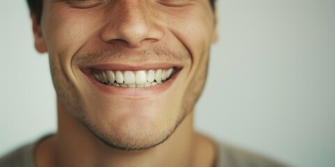 Fototapeta premium A close-up shot of a man holding a toothbrush in his mouth, showing his daily oral hygiene routine