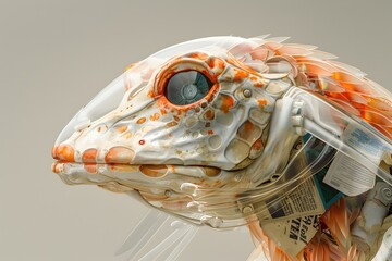Striking Marine Creature Sculpture with Porcelain Body and Waste Materials