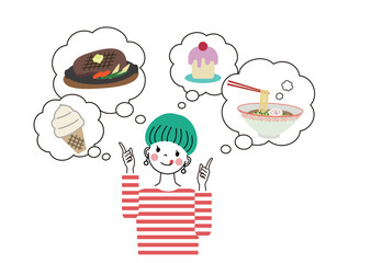 何を食べようかと幸せそうな表情で考えている女性