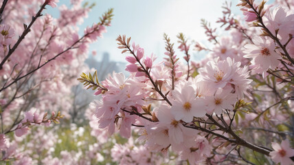 Obraz premium Springtime Whispers: Feeling the soft touch of the spring breeze as it gently stirs the petals of flowers and carries the promise of warmer days, Generative AI