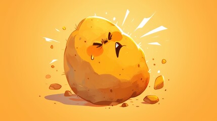 Creating a 2d illustration design showcasing a hand drawn adorable potato character displaying a mix of anger and surprise