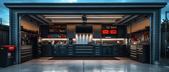 Minimalist garage with sleek design and organized tools