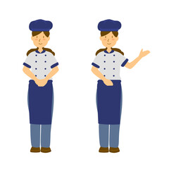 帽子をかぶって笑顔で接客する女性のイラスト