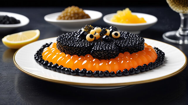 Enjoying the visual and gastronomic delight of caviar presented in sophisticated and artful culinary creations, Generative AI