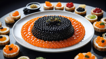 Enjoying the visual and gastronomic delight of caviar presented in sophisticated and artful culinary creations, Generative AI