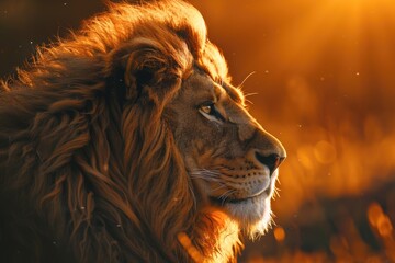 Fototapeta premium A lion's face in a natural habitat, suitable for wildlife or nature-themed contexts