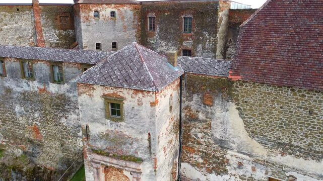Aerial drone view of medieval G&uuml;ssing Castle, Burgenland, Austria Gussing 