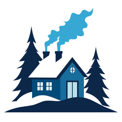 a winter season house vector silhouette, white background