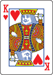 King of Hearts playing card design and drawing in colorful cartoon vector