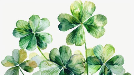 Image of four leaf clovers on a white background, perfect for use in designs related to luck and good fortune