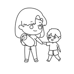 A woman is holding a baby in her arms while a young boy looks on